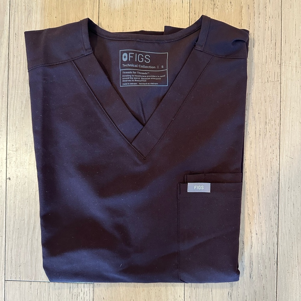 Figs Dark brown Scrub Top - Small
